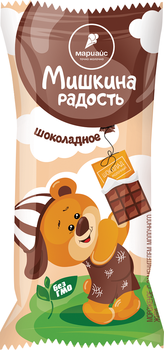Мороженое с заменителем молочного жира шоколадное в вафельном стаканчике 6% "Мишкина радость", 70г/42 шт