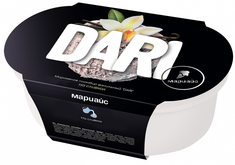 Мороженое пломбир ванильный "DARI", 20%, в пластиковом контейнере, 200 г/9 шт.