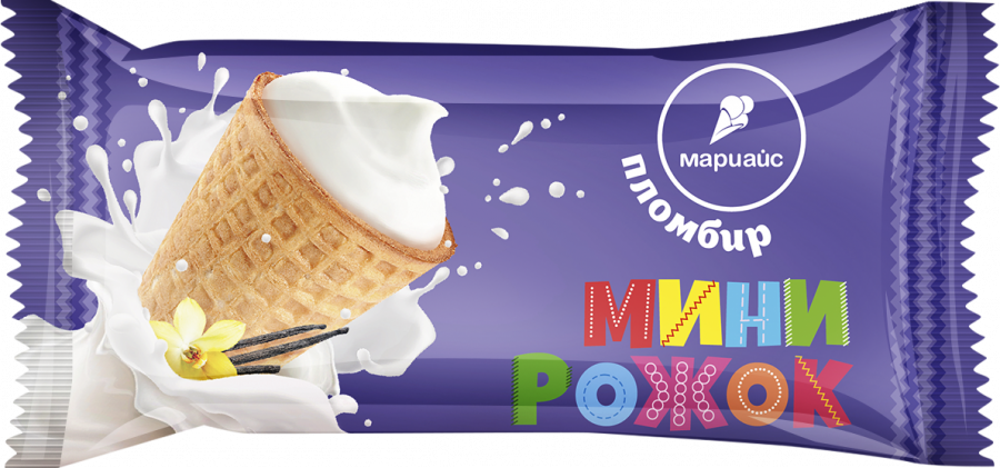 Мороженое пломбир ванильный в сахарном рожке "Мини рожок", 25г