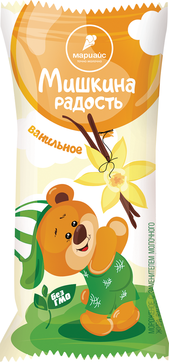 Мороженое с заменителем молочного жира ванильное в вафельном стаканчике 6% "Мишкина Радость", 70г/42 шт