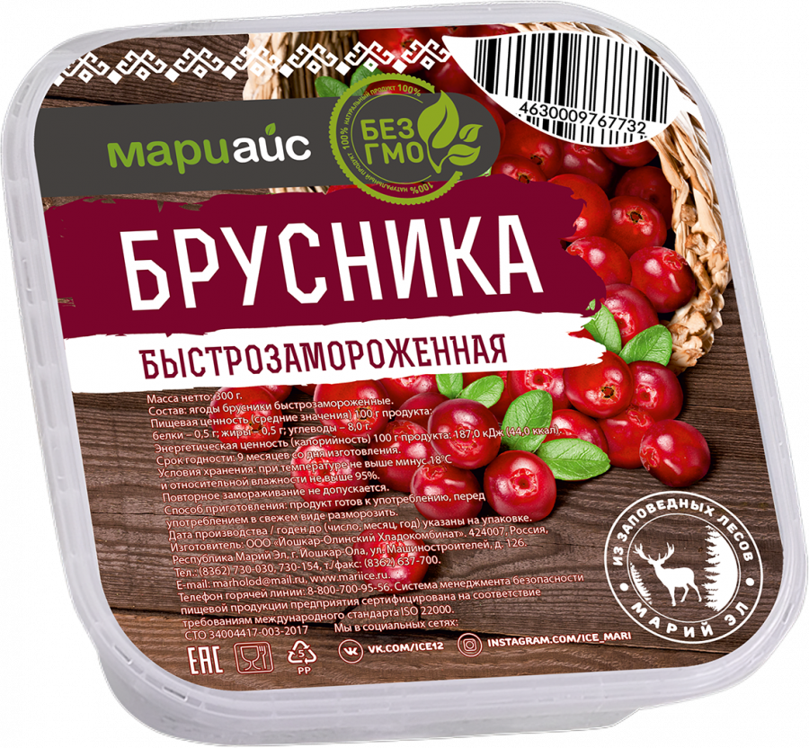 Брусника быстрозамороженная пл/уп, 300г