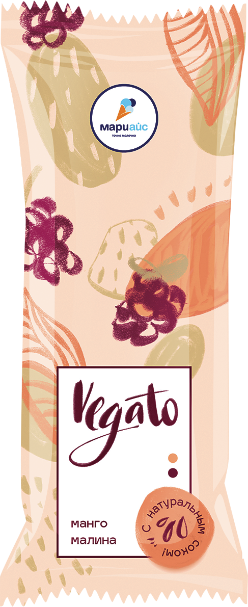 Лёд манговый с малиной с фруктовым наполнителем "малина", 80 г/24 шт Vegato