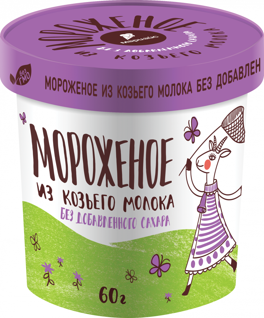 Мороженое из козьего молока без добавленного сахара, 6%, в бумажном стакане, 60г./ 24шт