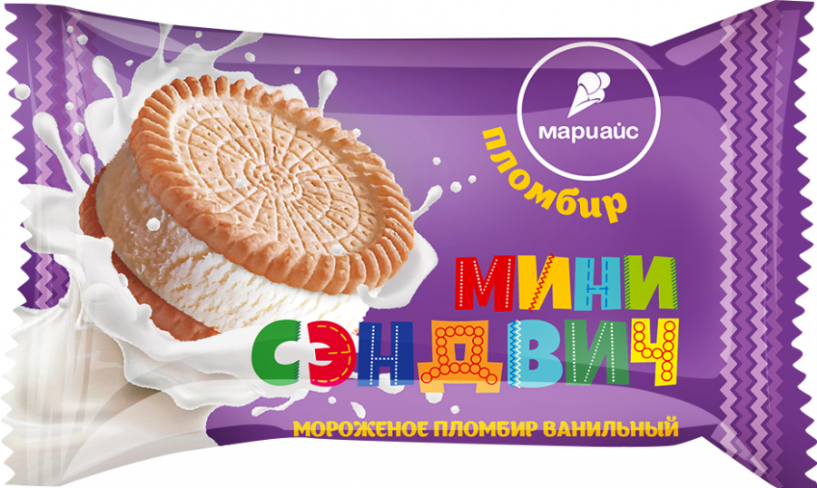 Мороженое пломбир ванильный в печенье 12% "Мини сэндвич" 30г / 50шт