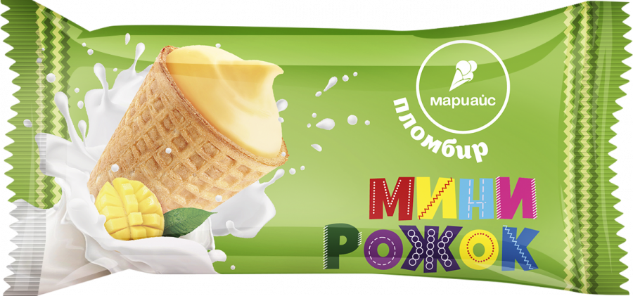 Мороженое пломбир с ароматом манго в сахарном рожке "Мини рожок", 25г