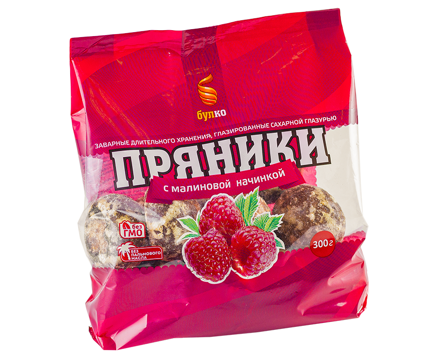 Пряники заварные глазированные с малиновой начинкой